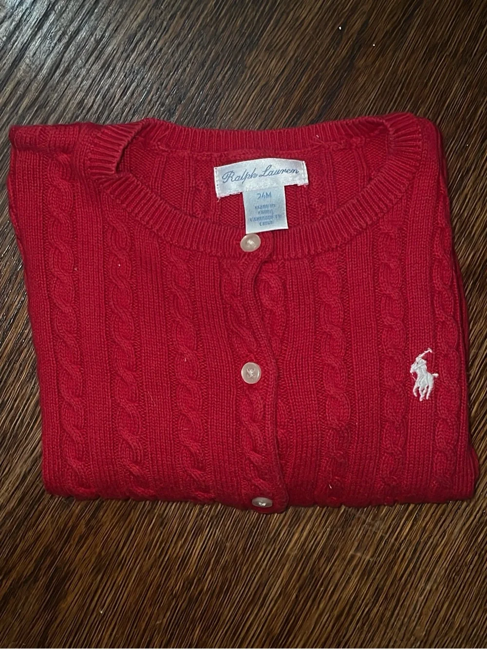 Ralph Lauren Baby Cable Knit Button-Up Sweater – Red, 24M